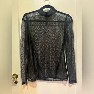 🌱 2 for 1 or $7 Add-On – RW & Co. Black Mesh Mock Neck Top – ~20” P2P – Size M
